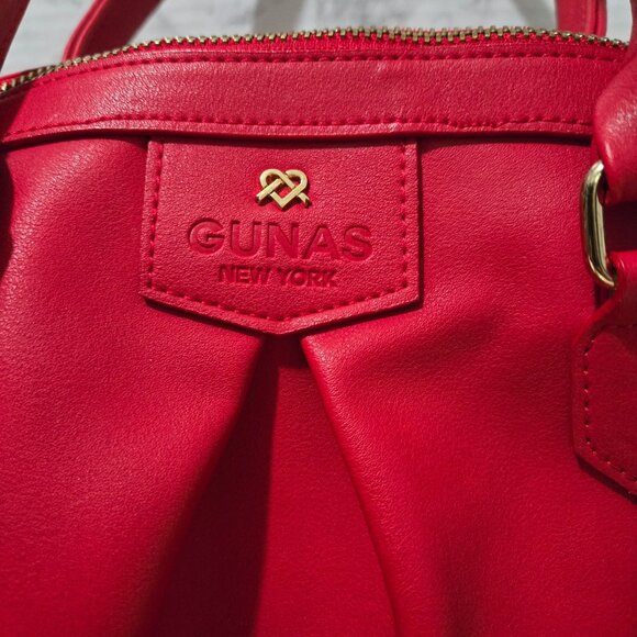 Gunas New York Vegan Leather Red Handbag With Gold Hardware & Zipper Detail - Picture 2 of 10